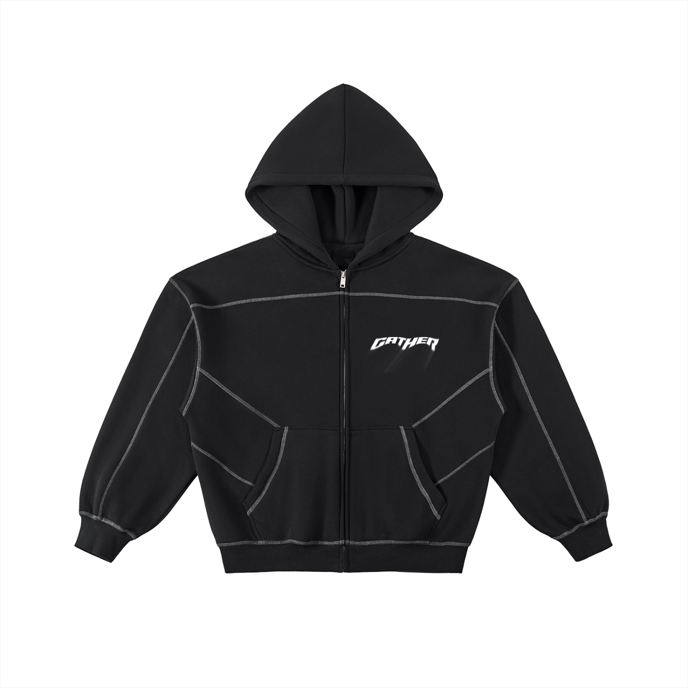 Contrast-Stitched Boxy Fleece Zip Hoodie