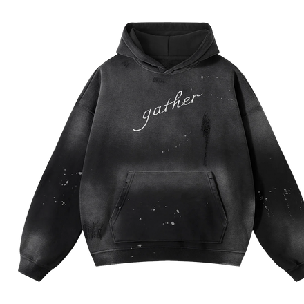 Vintage Wash Frayed "gather" Hoodie - 360 GSM