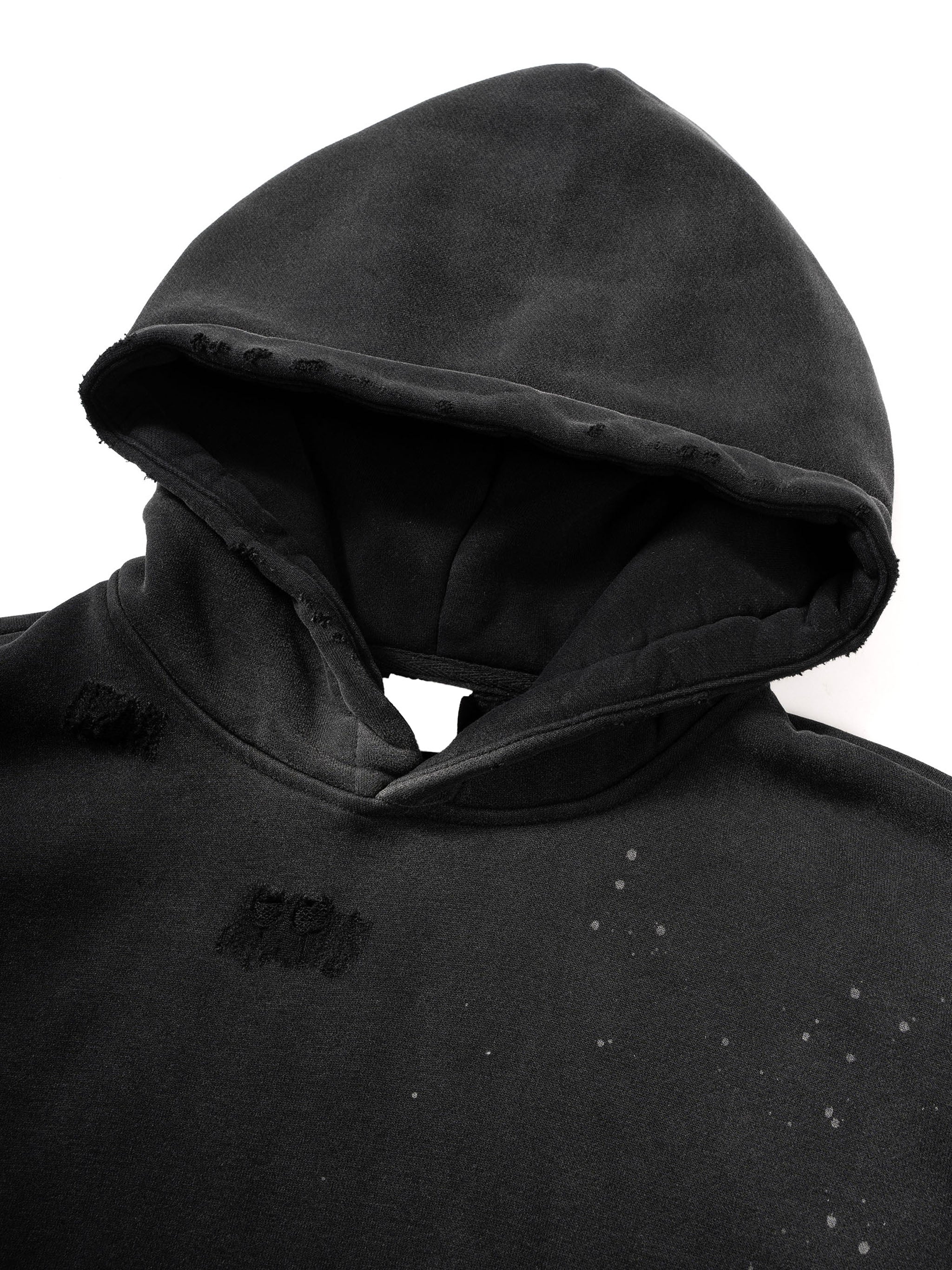 Vintage Wash Frayed "gather" Hoodie - 360 GSM
